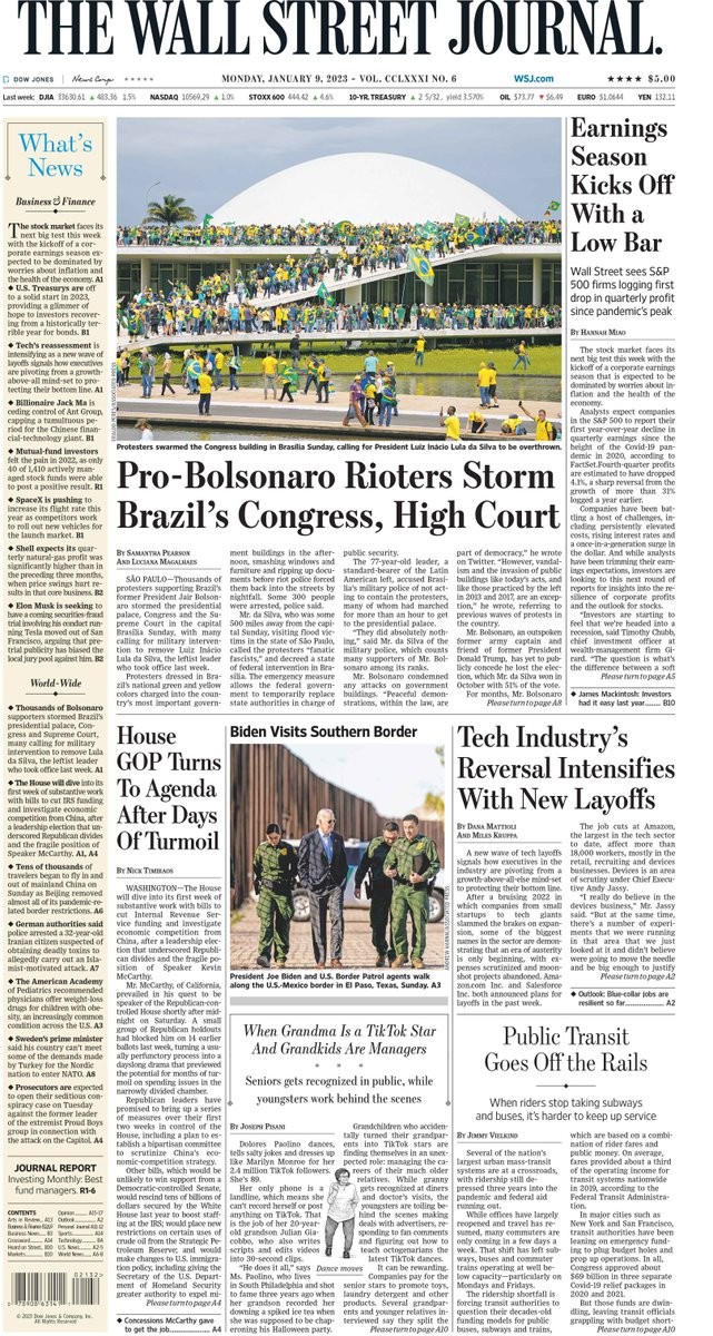 Manchete do 'The Wall Street Journal' é a tentativa de golpe no Brasil — Foto: Reprodução