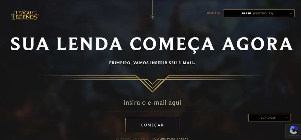 Basta fazer download e criar sua conta no site de League of Legends para começar a jogar (Foto: Reprodução/Gabrielle Fonseca)