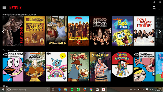 Usuário pode navegar no Netflix para Windows 10 entre filmes e categorias (Foto: Reprodução/Elson de Souza)