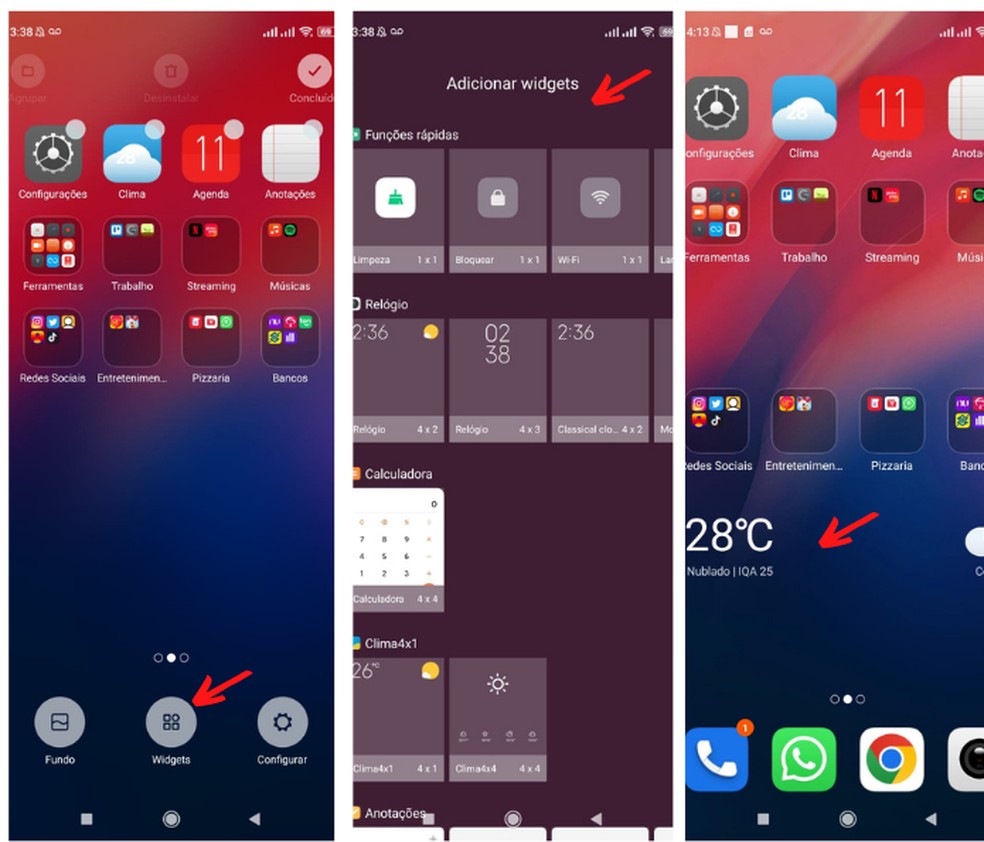 Widgets permitem visualizações rápidas aos apps de uso mais frequente — Foto: Reprodução/Raisa Capela