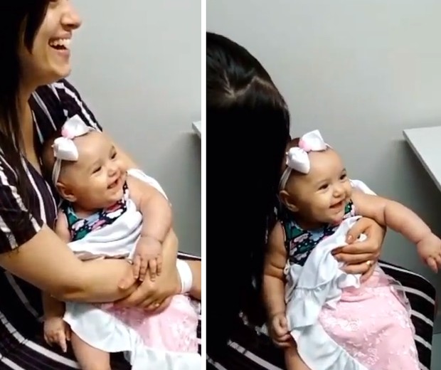 A mãe fica sem graça enquanto Samantha começa a rir para a pediatra (Foto: Reprodução Instagram)