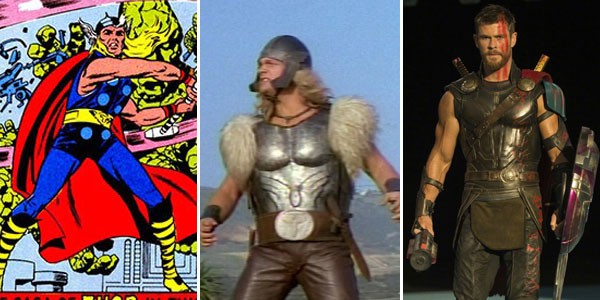 Thor no quadrinhos (1962), na televisão (1988) e cinema (2017) (Foto: Divulgação)