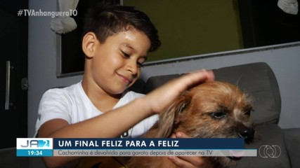 Garotinho recupera cachorrinha depois de anúncio de desparecimento aparecer na TV