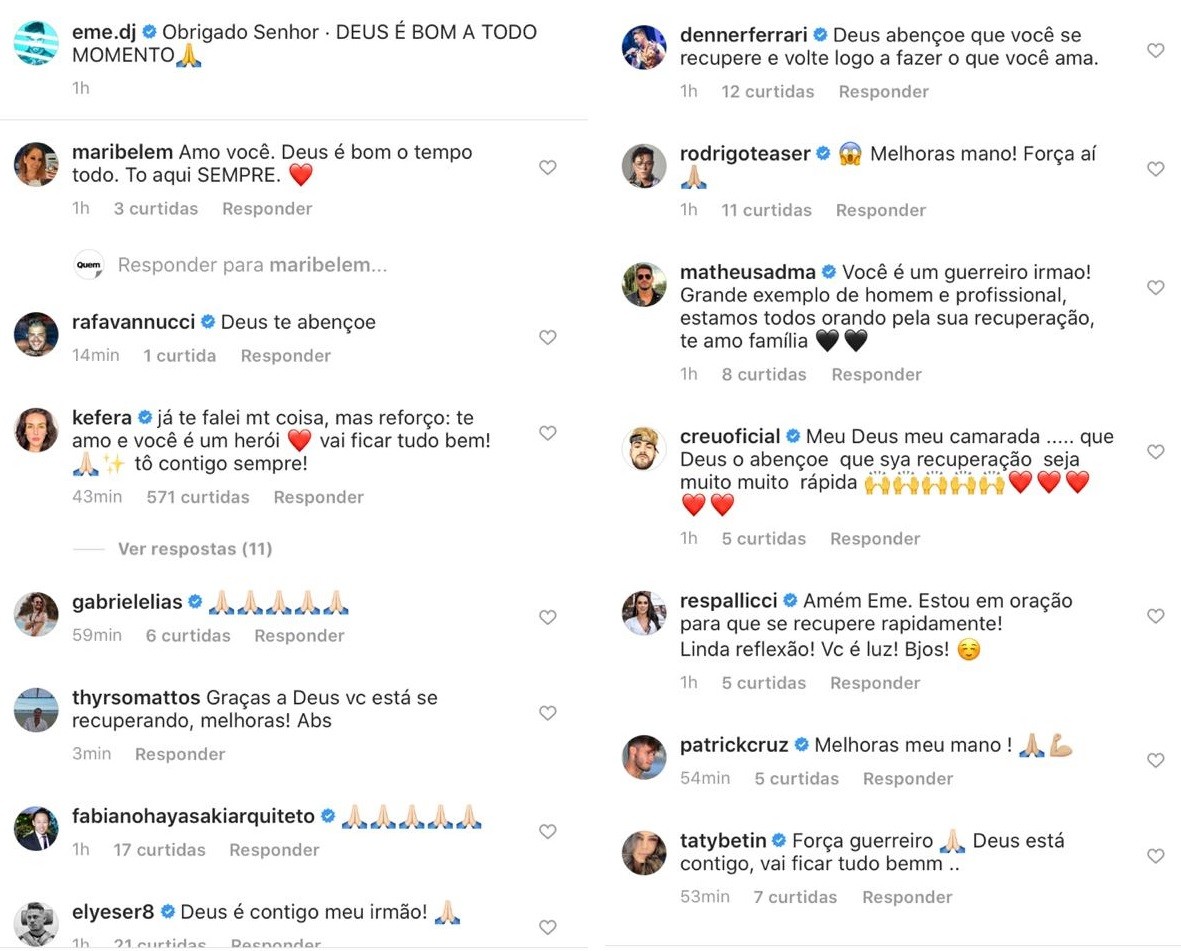 Amigos de DJ EME deixam mensagens de apoio após acidente (Foto: Reprodução/Instagram)