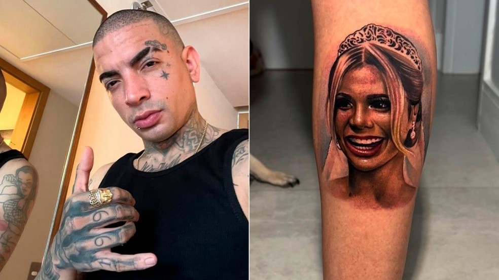 MC Guimê tem uma tattoo com o rosto da esposa, Lexa — Foto: Reprodução/Instagram