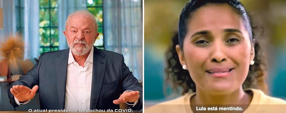 Lula foi à TV criticar gestão do governo na crise sanitária; no programa de Bolsonaro, narradora contesta versão do petista — Foto: Reprodução