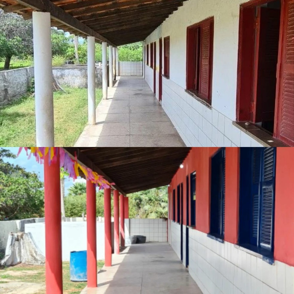 Casal que percorre o país em motorhome conclui reforma de escola desativada no Litoral do Piauí: antes X depois — Foto: Reprodução