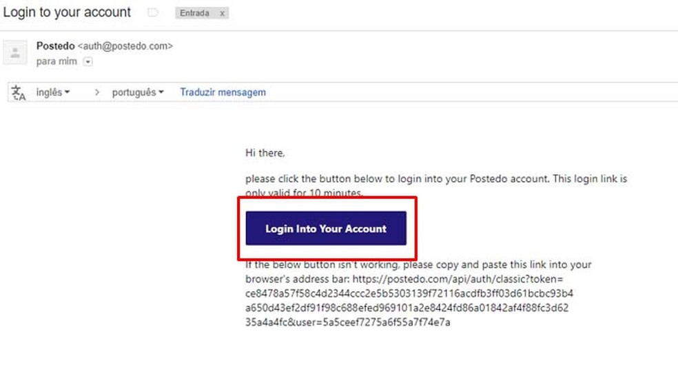 Acesse sua conta de e-mail para fazer o primeiro login no Postedo (Foto: Reprodução/ Taysa Coelho)