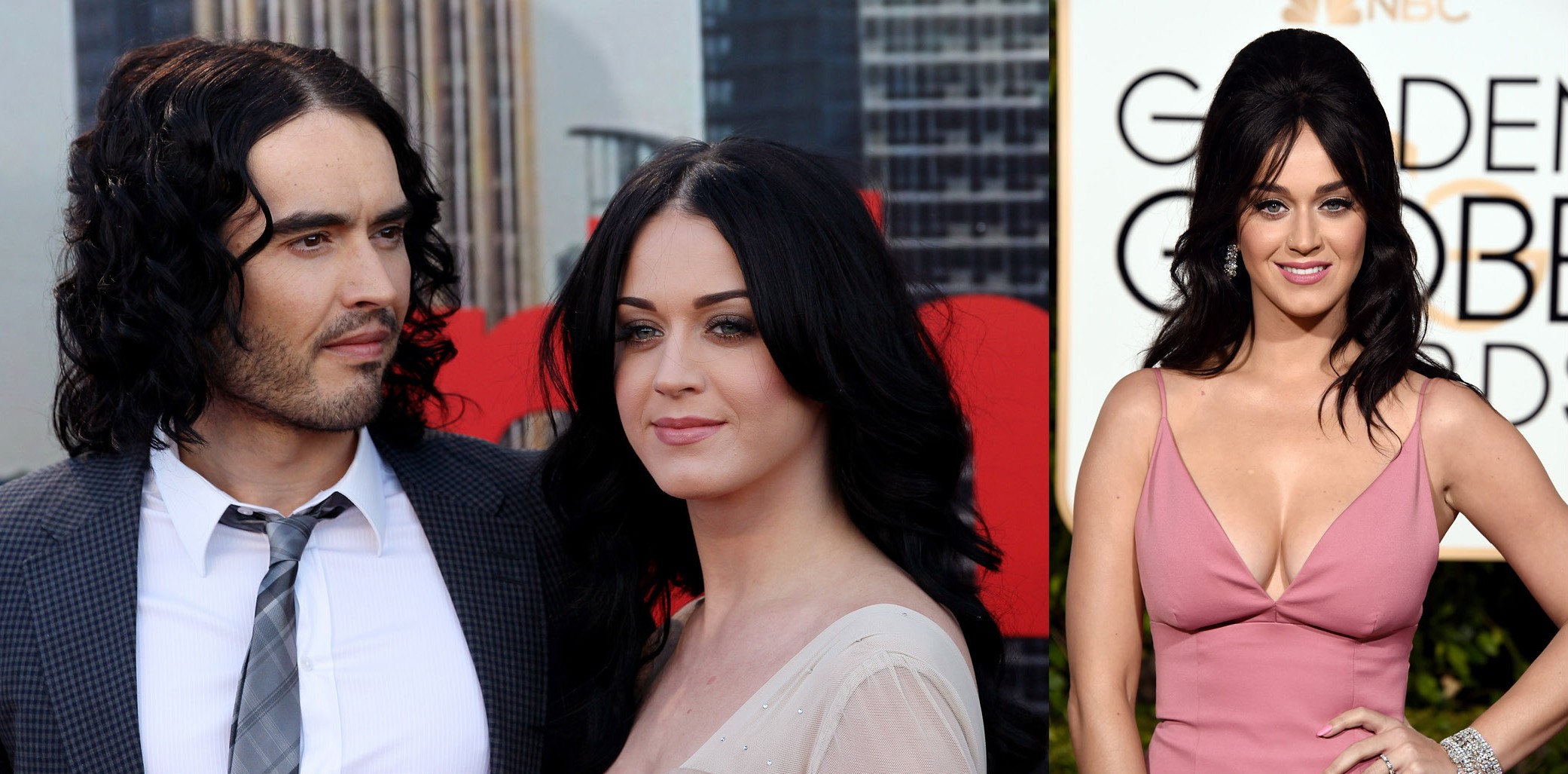 Katy Perry e Russell Brand em 2011. E Katy Perry em 2016 (Foto: Getty Images)