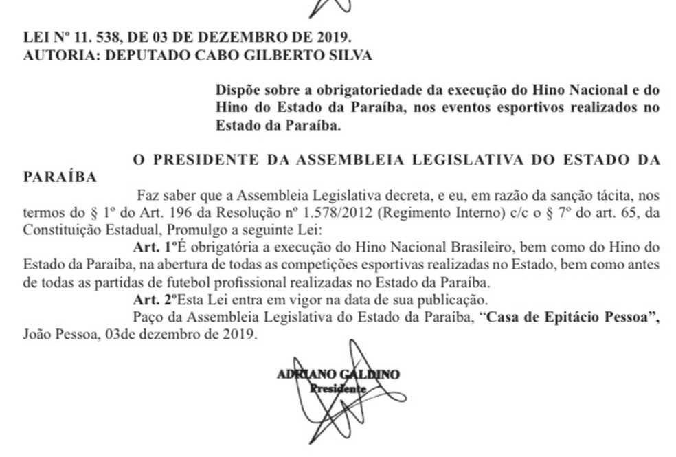 Proposta do deputado Cabo Gilberto passa a ser Lei a partir desta quinta-feira — Foto: Reprodução / Diário Oficial do Estado