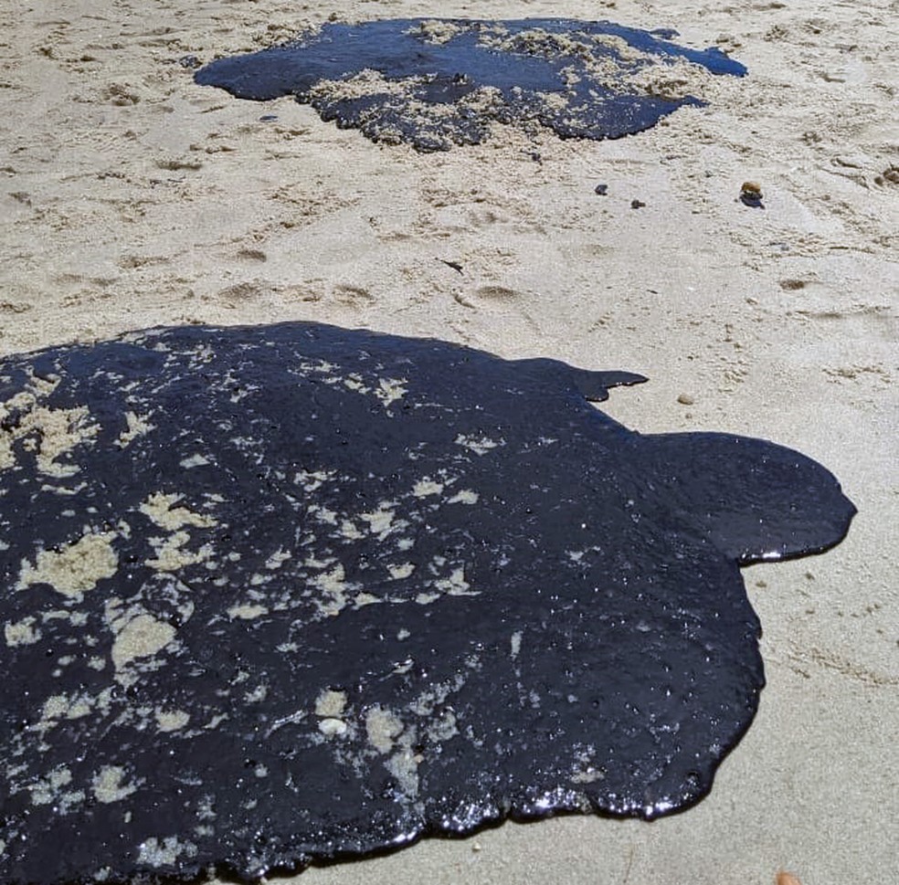 Mancha de óleo é vista em Suape, no Litoral Sul de Pernambuco — Foto: Salve Maracaípe/Reprodução/WhatsApp