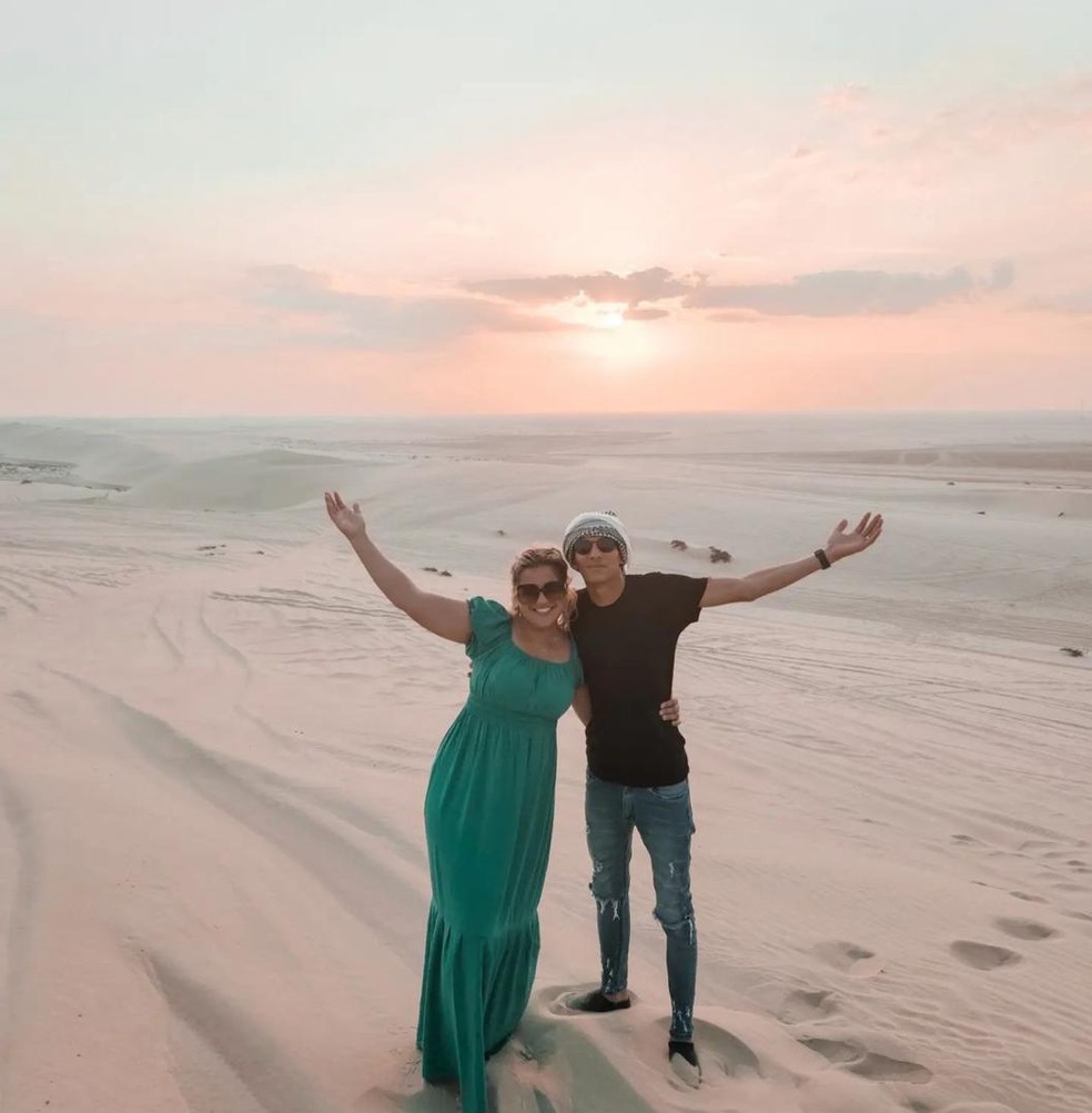 Milena e Matheus Henrique estão passando a lua de mel no Catar — Foto: Arquivo pessoal