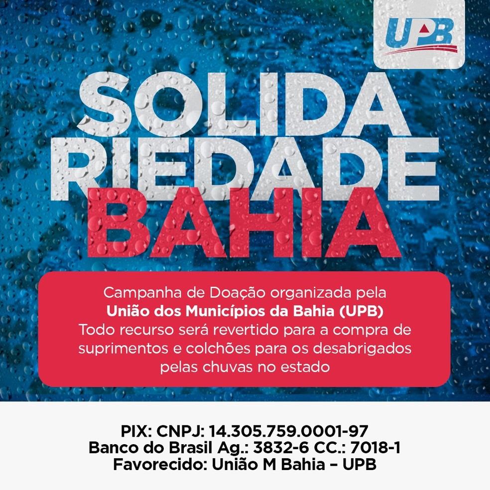 UPB tem campanha de doação para vítimas das chuvas — Foto: Redes sociais