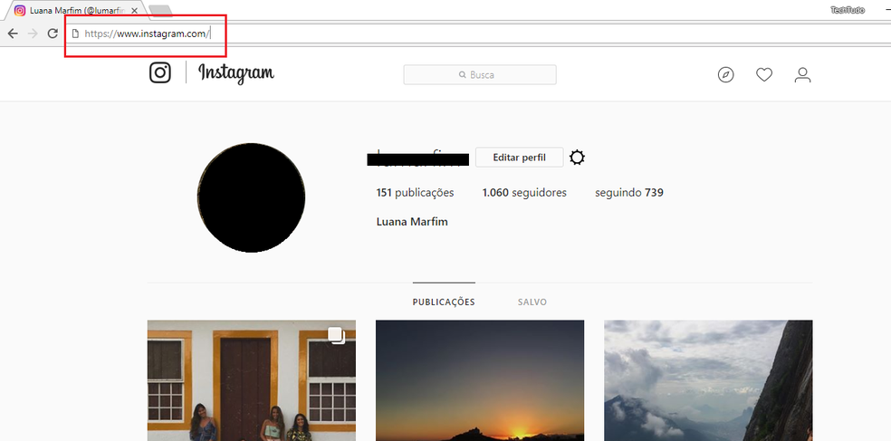 Para postar fotos no Instagram pelo PC é necessário abrir o site da rede social (Foto: Reprodução/Luana Marfim)