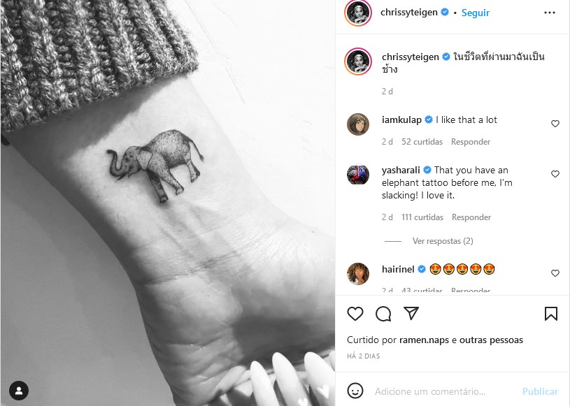 O post de Chrissy Teigen mostrando sua nova tatuagem (Foto: Instagram)