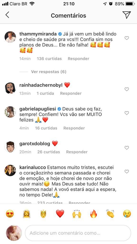 Karina Lucco e famosos comentam a perda do bebê de Lucas Lucco (Foto: Reprodução / Instagram)