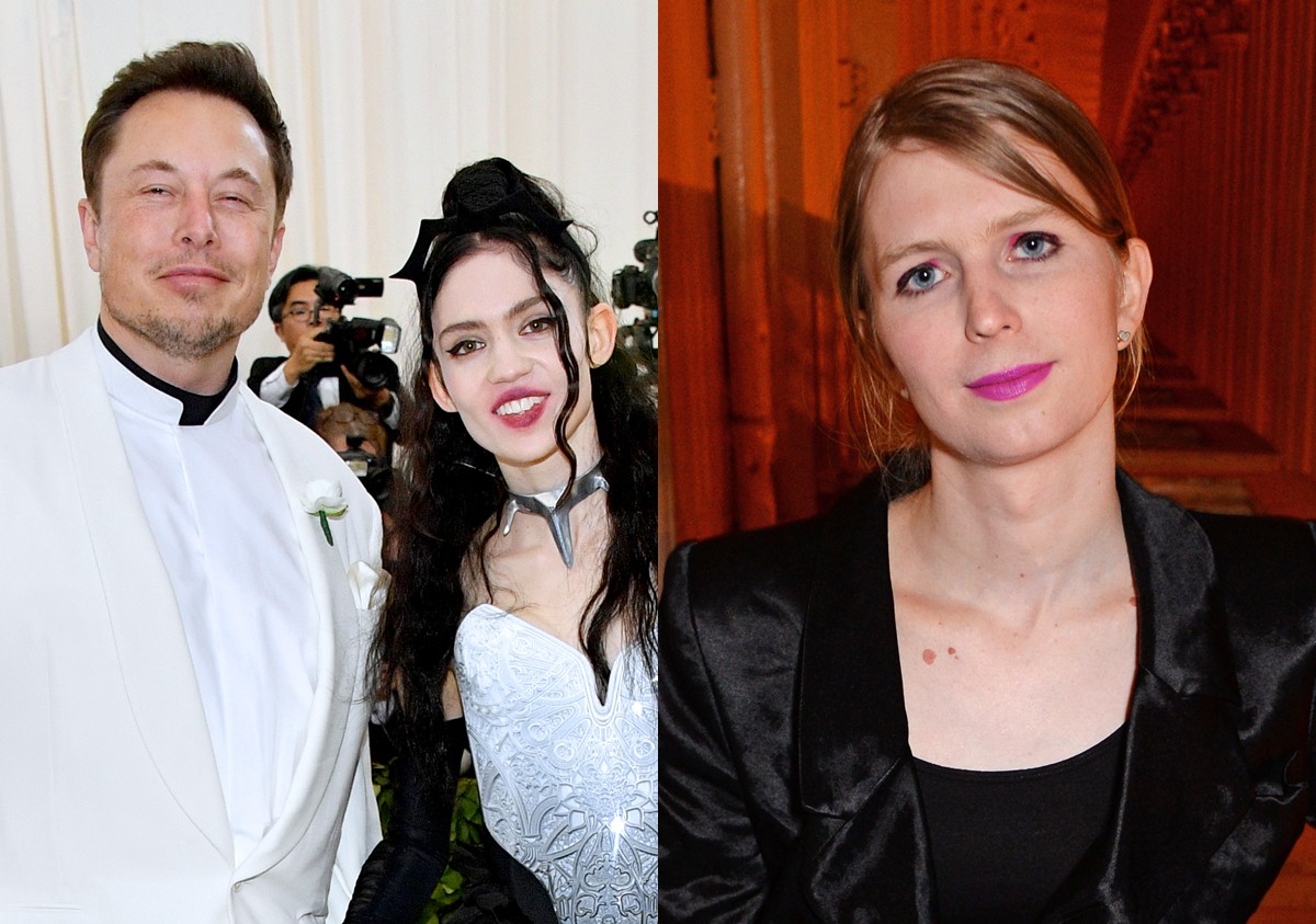 Cantora Grimes e Elon Musk, e a ativista Chelsea Manning (Foto: Getty Images)