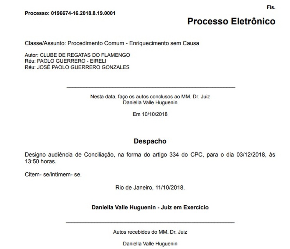 Justi&ccedil;a designa audi&ecirc;ncia de concilia&ccedil;&atilde;o entre Flamengo e Guerrero &mdash; Foto: reprodu&ccedil;&atilde;o