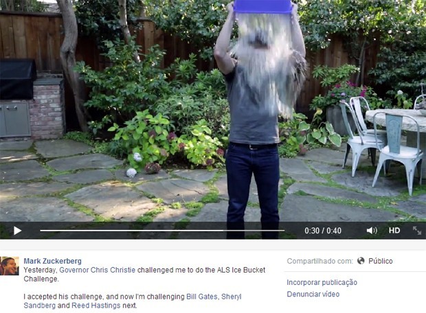 Mark Zuckerberg leva banho de água gelada em campanha contra doença (Foto: Reprodução)