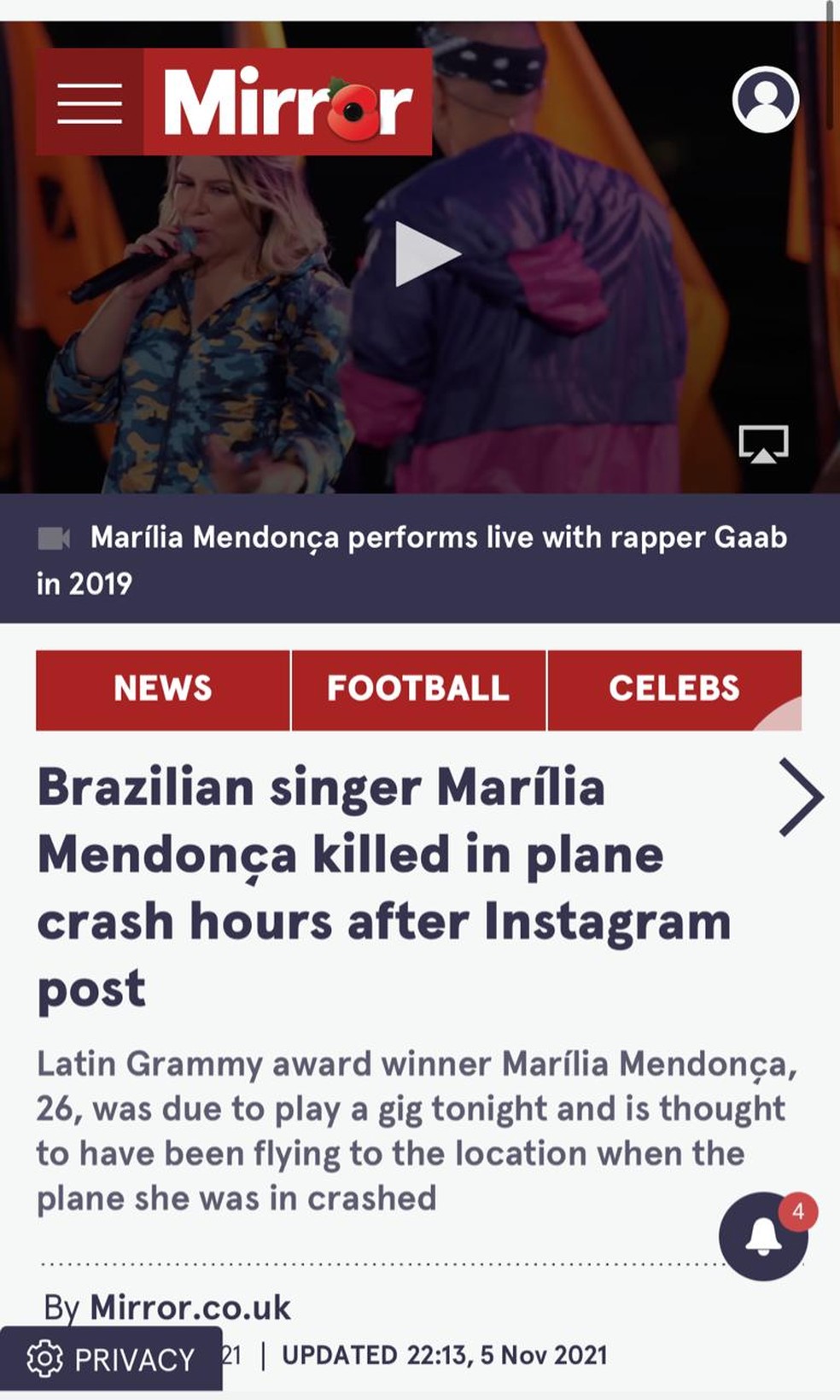 Morte de Marília Mendonça repercute no mundo  — Foto: Reprodução