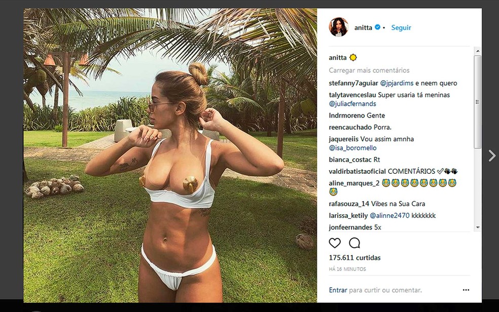  Em Salvador, Anitta cobre apenas os mamilos e sensualiza em foto — Foto: Reprodução/Instagram