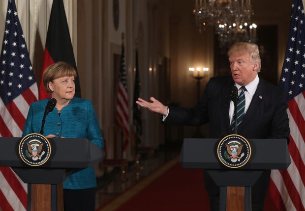 Angela Merkel e Donald Trump fazem coletiva de imprensa juntos (Foto: Justin Sullivan/Getty Images)