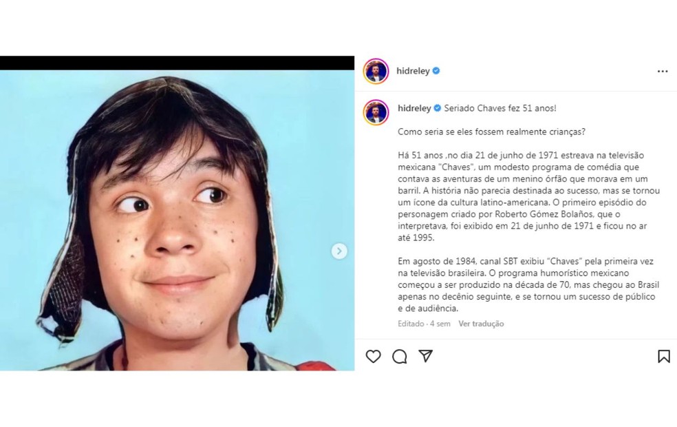 Artista de Botucatu mostra como personagens do seriado 'Chaves' seriam se realmente fossem crianças — Foto: Reprodução/Instagram