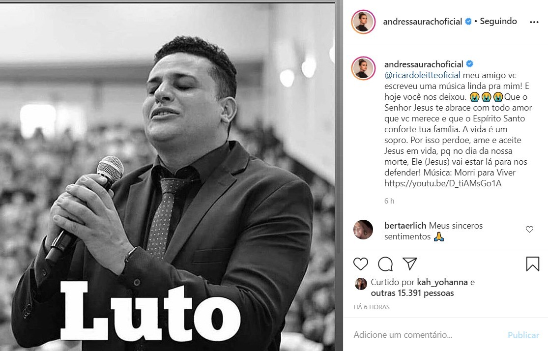 Andressa Urach lamenta a perda do amigo Ricardo Leitte (Foto: Reprodução/Instagram)