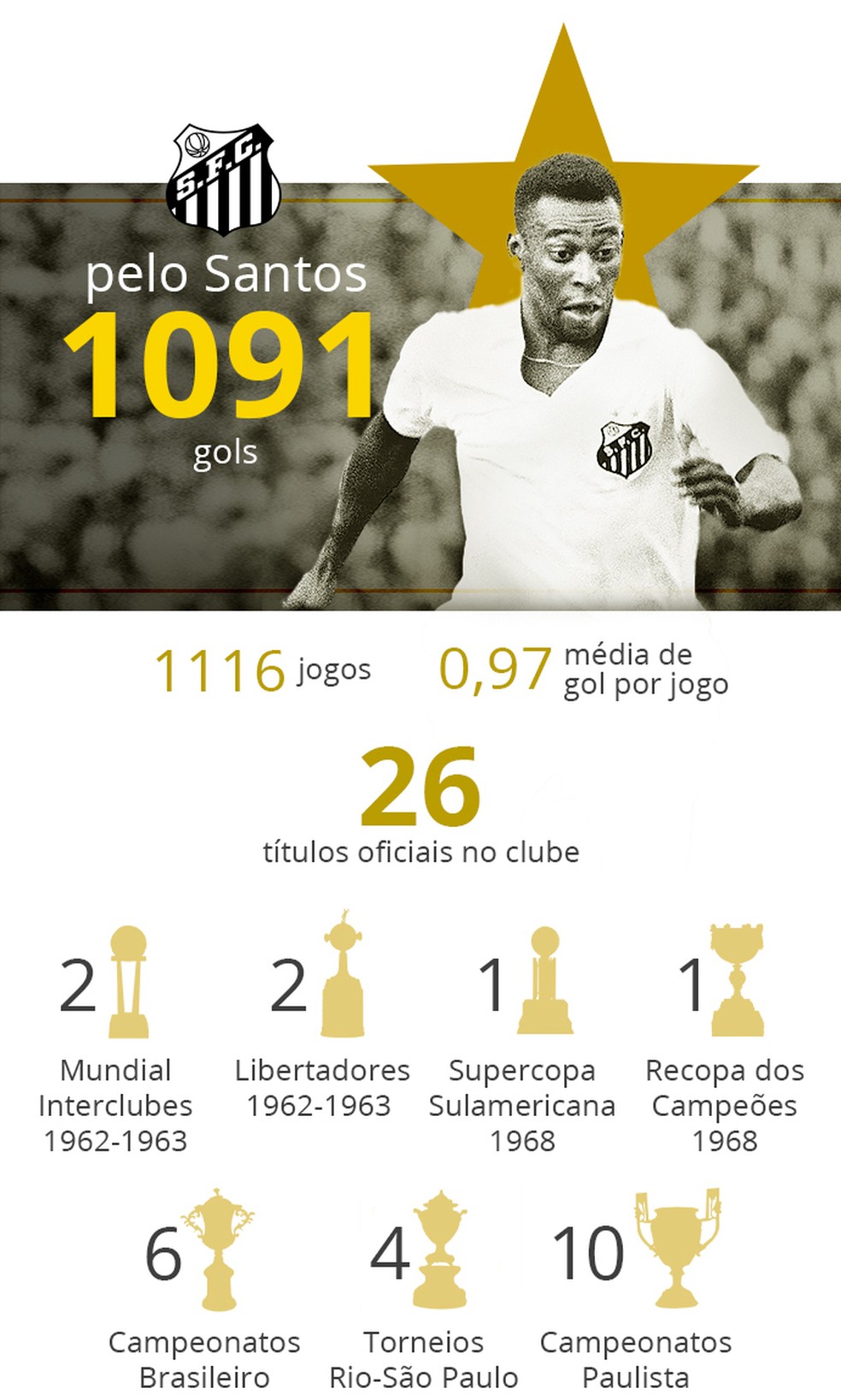 Números de Pelé pelo Santos — Foto: Infoesporte