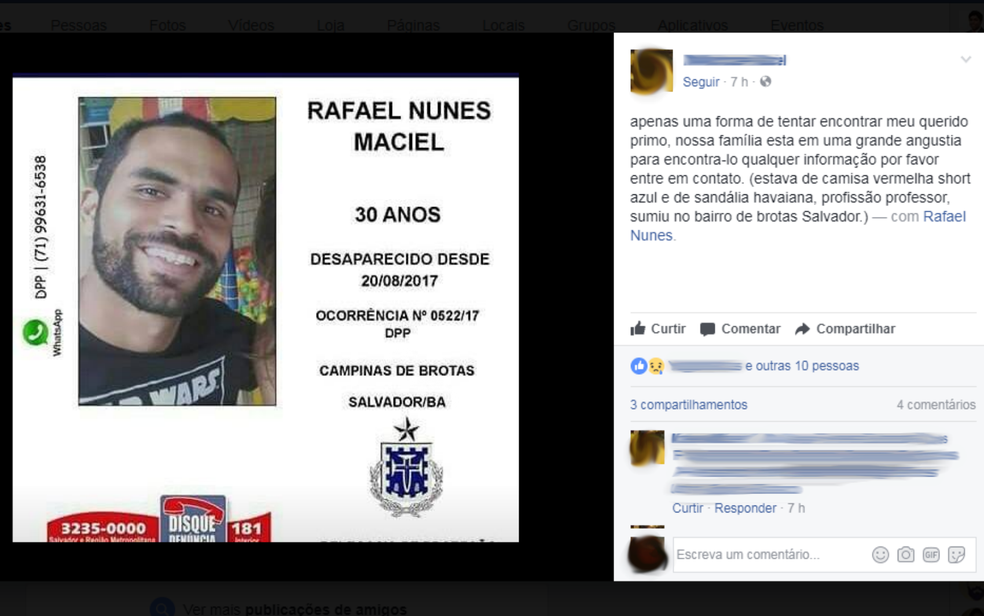 Familiares procuram Rafael Nunes Maciel, que desapareceu no domingo (20), em Brotas (Foto: Reprodução/ Facebook)
