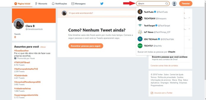 Com o seu Twitter, você pode seguir pessoas conhecidas ou famosas com apenas um clique (Foto: Reprodução/Clara Barreto) Com o seu Twitter, você pode seguir pessoas conhecidas ou famosas com apenas um clique (Foto: Reprodução/Clara Barreto)