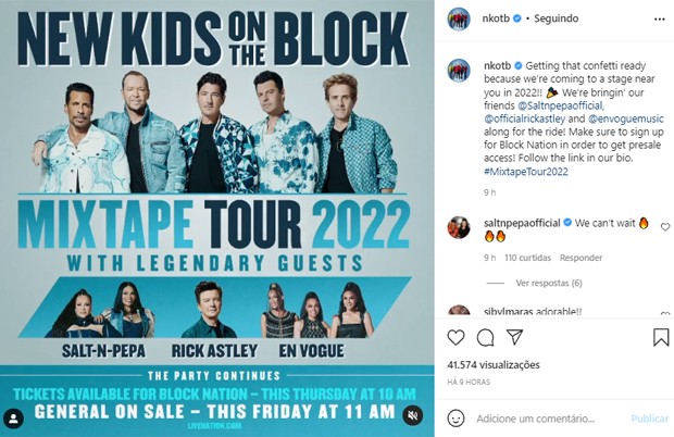 New Kids on the Block anuncia retorno e turnê para 2022 (Foto: Reprodução/Instagram)