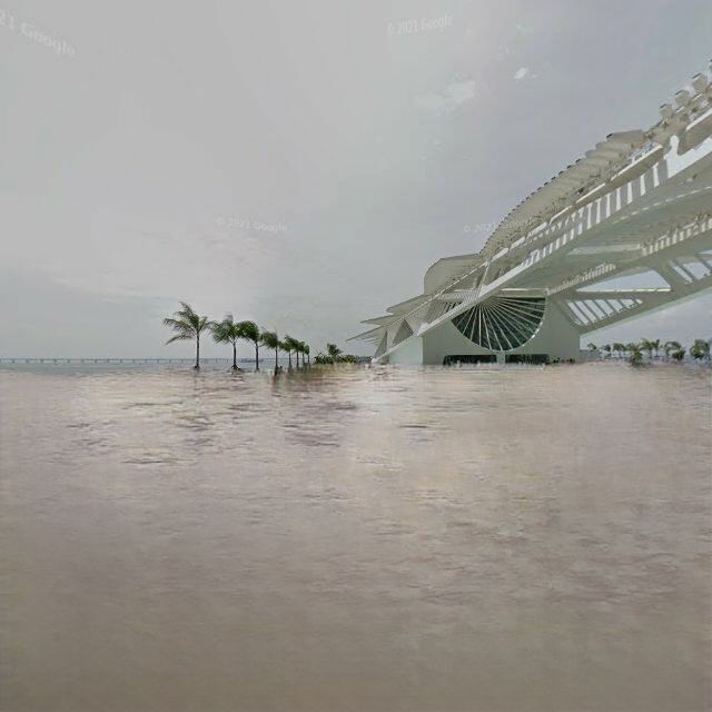 Projeção de como deve ficar o Museu do Amanhã em caso de inundação  (Foto: Reprodução/This Climate Does Not Exist)
