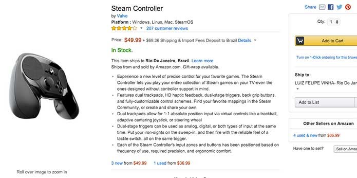 Steam Controller na Amazon (Foto: Reprodução/Felipe Vinha)