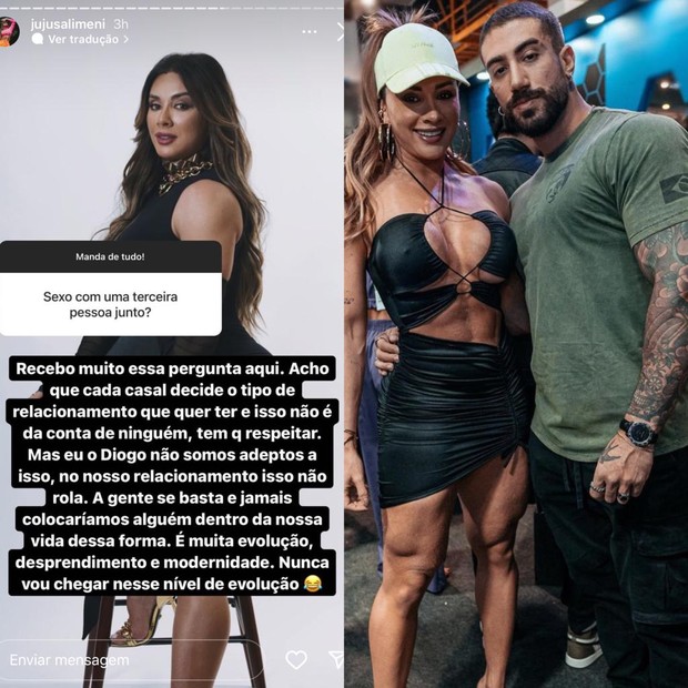 Juju Salimeni diz que nunca incluiria uma terceira pessoa na relação com Diogo Basaglia (Foto: Reprodução/Instagram)