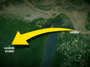 Acesso até Cachoeira do Maró é feito apenas via fluvial, pelo Rio Tapajós, seguindo pelo Rio Arapiuns.  (Foto: Reprodução/TV Tapajós)