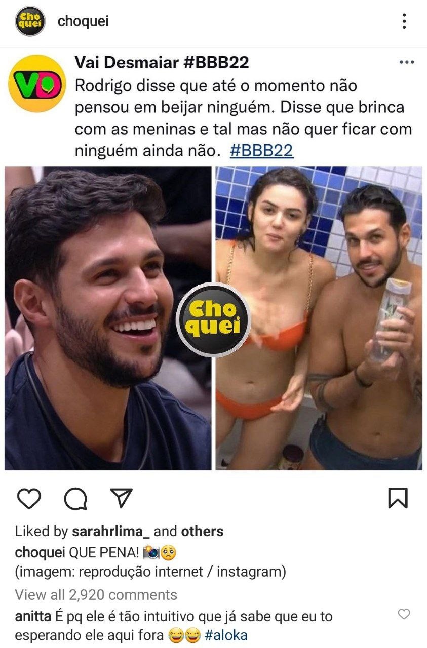 Anitta brinca sobre crush em Rodrigo (Foto: Reprodução/Instagram)