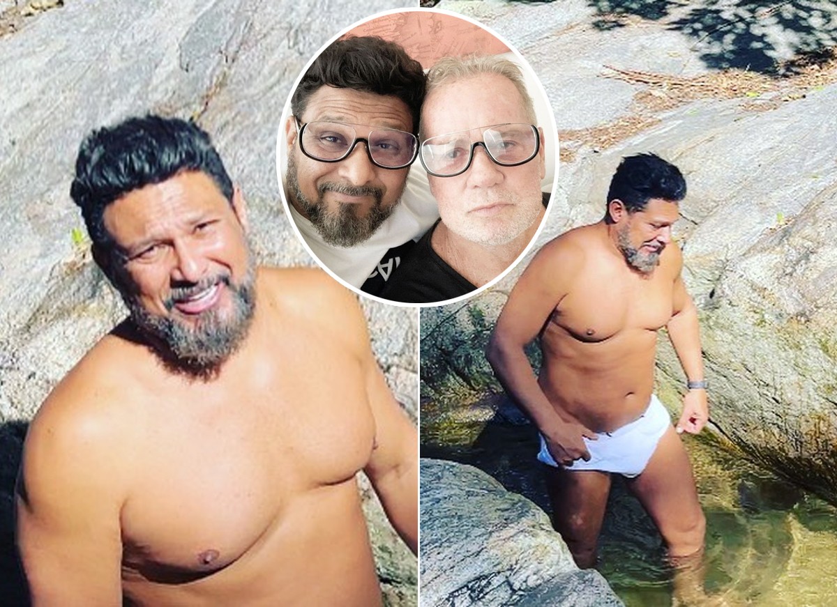Adriano Medeiros, marido de Luiz Fernando Guimarães, toma banho de cueca em cachoeira (Foto: Reprodução / Instagram)