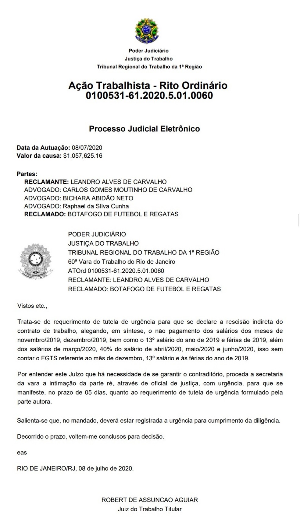 Leandrinho tenta rescisão com Botafogo na Justiça — Foto: Reprodução
