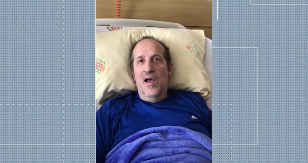 Sergio Vaisser gravou mensagem para agradecer à equipe de saúde que cuidou dele — Foto: Reprodução/TV Globo
