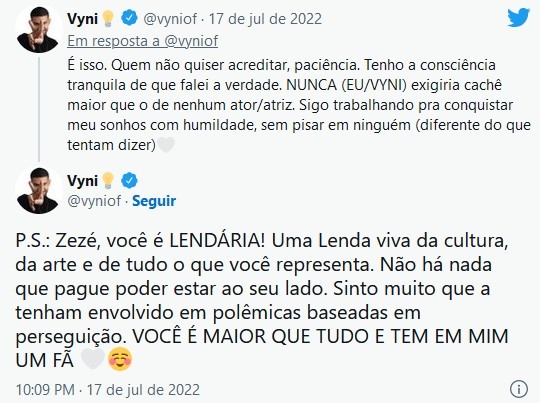 Vyni se defende após polêmica sobre cachê em filme (Foto: Reprodução/Instagram)