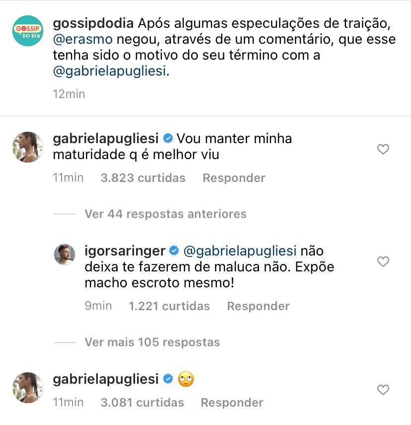 Gabriela Pugliesi ironiza comentário de Erasmo Viana (Foto: Reprodução / Instagram)