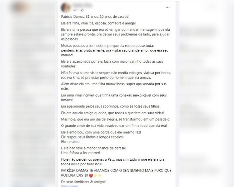 Amigos e familiares homenagearam v&iacute;tima nas redes sociais  &mdash; Foto: Reprodu&ccedil;&atilde;o/Facebook