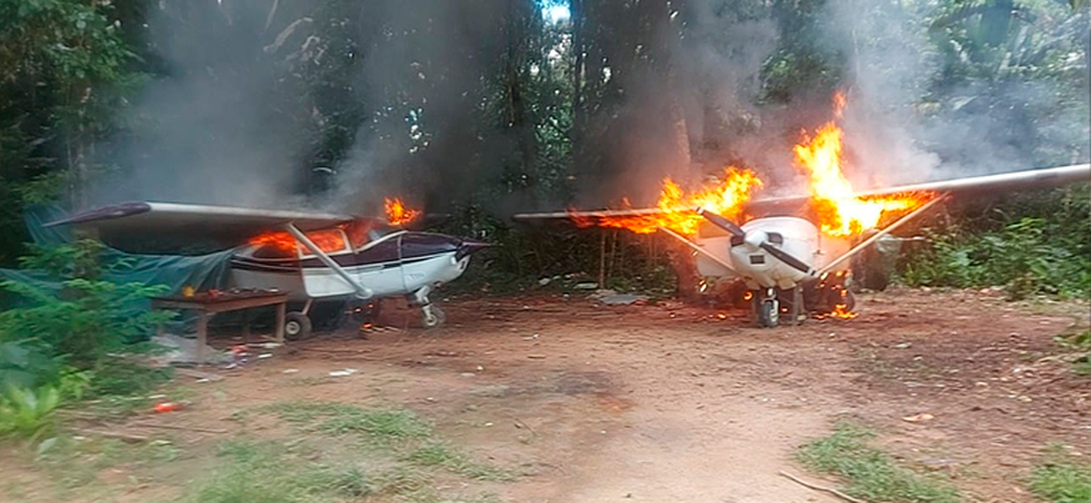 Aeronaves apreendidas durante Operação na Terra Yanomami. — Foto: Divulgação/Ministério da Justiça/Arquivo