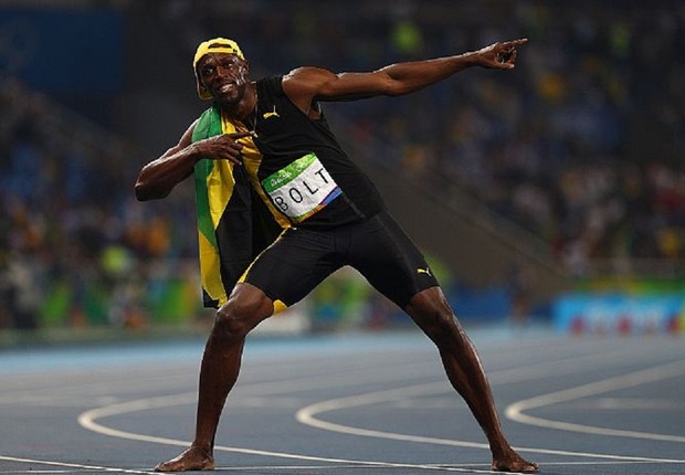 O atleta jamaicano Usain Bolt, após vencer a prova dos 100 metros nos Jogos Olímpicos do Rio (Foto: Ian Walton/Getty Images)