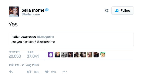 A declaração da atriz Bella Thorne  (Foto: Twitter)