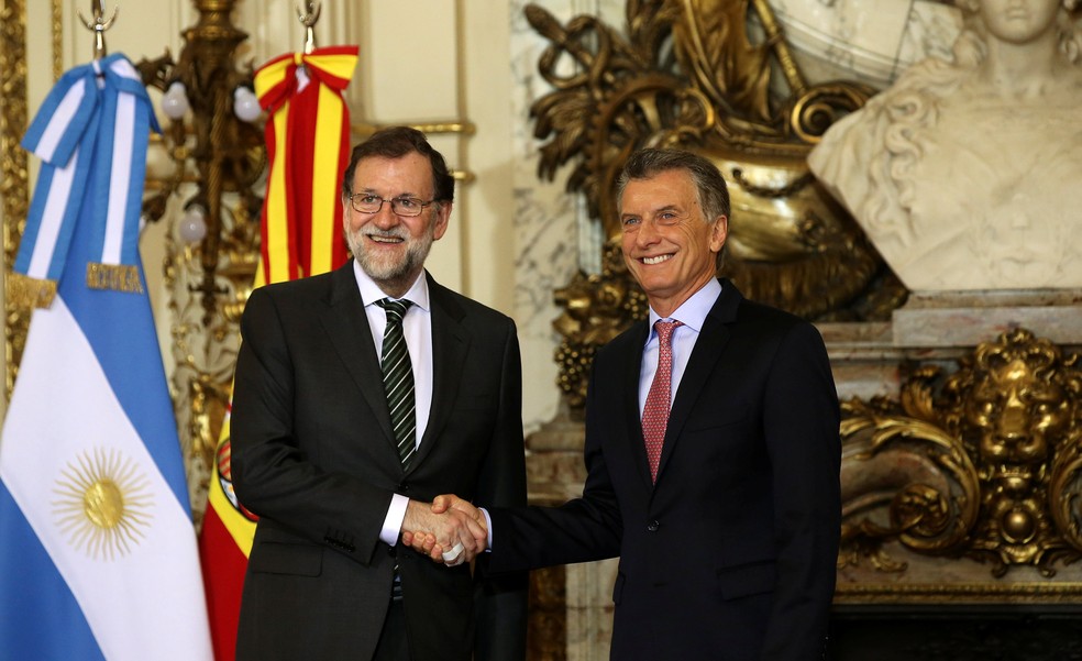 Mariano Rajoy e Mauricio Macri se reÃºnem nesta terÃ§a-feira na Casa Rosada, em Buenos Aires (Foto: Agustin Marcarian/Reuters)