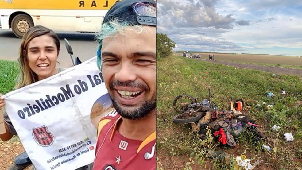 Após mais de 36 mil quilômetros percorridos pelo Brasil, casal está em estado grave depois do acidente em  Mato Grosso do Sul.  — Foto: BNC Notícias e Redes socias/Reprodução