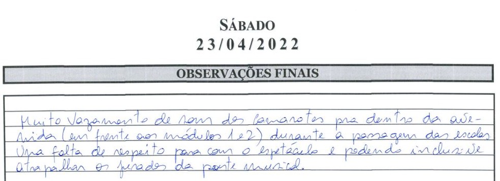 Observação do jurado sobre vazamento do som: atrapalha — Foto: Reprodução