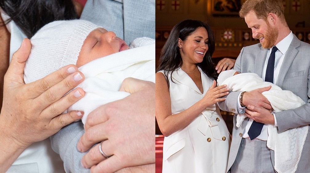 Foi a estreia do bebê real com a imprensa — Foto: Dominic Lipinski/Pool via Reuters